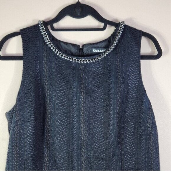 Karl Lagerfeld Black Sheath Dress- Classic Chain/Pearl Neck Size 10 - Picture 3 of 7